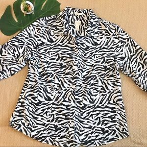 Chico’s No Iron Button Up Top Zebra Animal Print